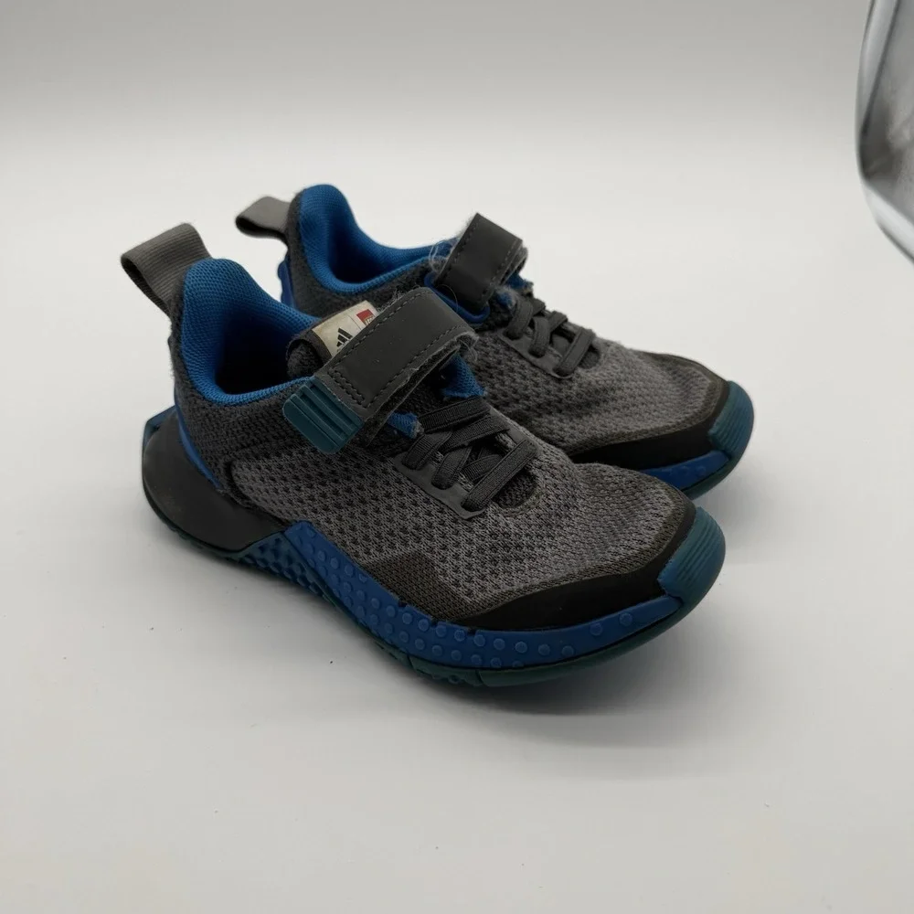 Adidas x LEGO Kids Sneakers size 11K Gray Blue hook and loop Strap Running Shoe
